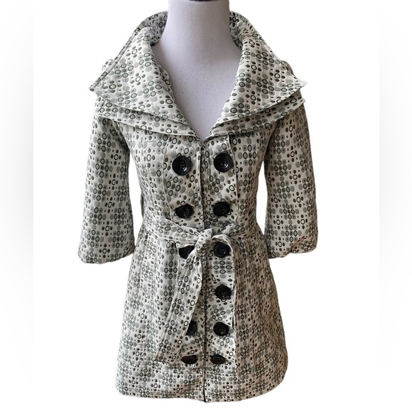 Nick & Mo Double Collar Double Breasted Trench Coat Retro w/3/4  Balloon Sleeve - Picture 1 of 14